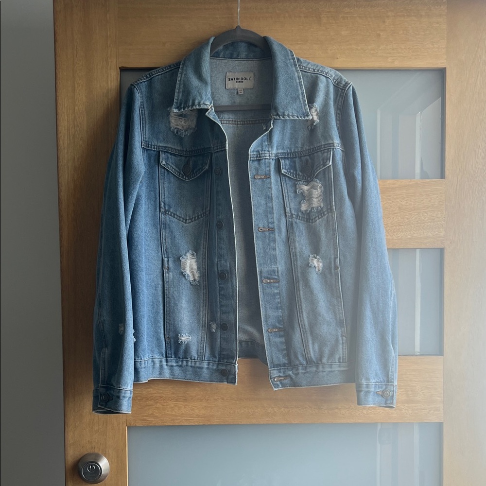 Distressed Blue Denim Jacket size XL , used once, perfect condition